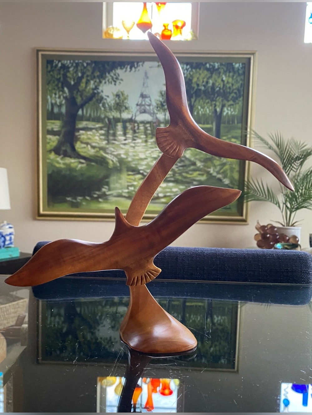 VTG Oregon Myrtlewood Double 2 Seagull Birds in Flight Sculpture Labeled MCM